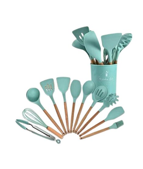 iShopping - 12 Pieces Silicone Kitchen Utensils Set - Green