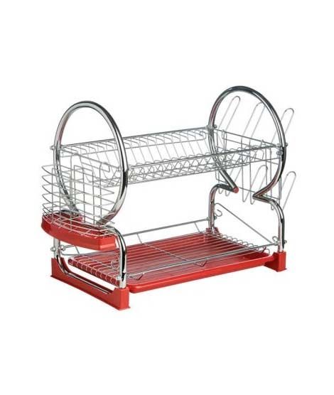 iShopping - Premier Home 2 Tier Dish Drainer With Red Plastic Tray (509586)