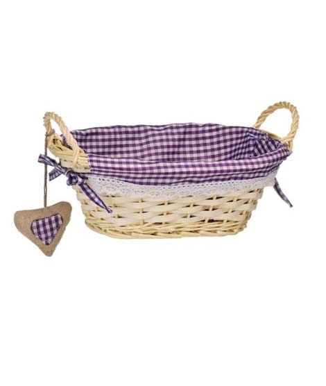 iShopping - Premier Home Gingham Lining Oval Willow Bread Basket - Purple (1901047)