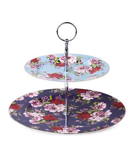 iShopping - Easy Shop Floral Ceramic Cup Cake Stand - 2 Tiers