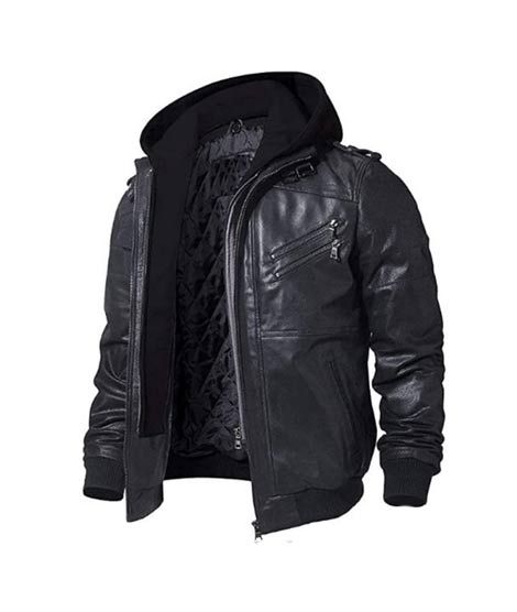 Toor Traders Biker Leather Jacket With Removable Hood For Men