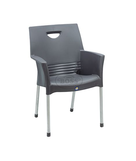 Boss Mega Jhony Pure Plastic Chair with Steel Legs (BP-317-DGRY)