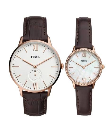 iShopping - Fossil Three-Hand Leather Couple Watch Brown (FS5564SET)