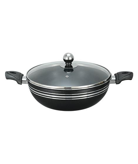 iShopping - King Bazar Two Side Handles Non Stick Wok With Glass Lid Black 32 cm