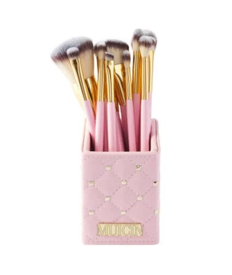 iShopping - Muicin Natural Hair Studded Makeup Brushes 12 Pieces Set Pink