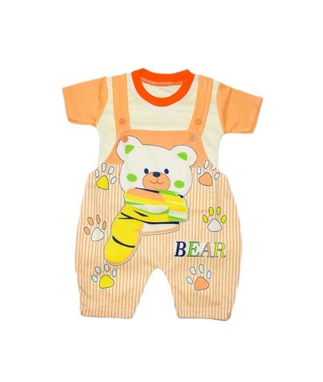 iShopping - Komfy Bear Printed Unisex Romper For Kid's Orange (NBN127)