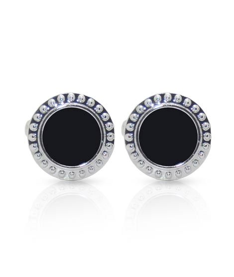 iShopping - Cufflers Classic Silver and Black Circle Cufflinks - (CU-0019)