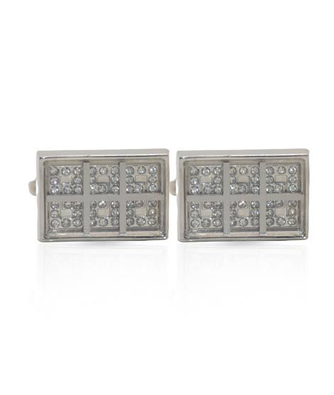 iShopping - Cufflers Silver Rectangle Sparkling Crystal Cufflinks - (CU-2029)