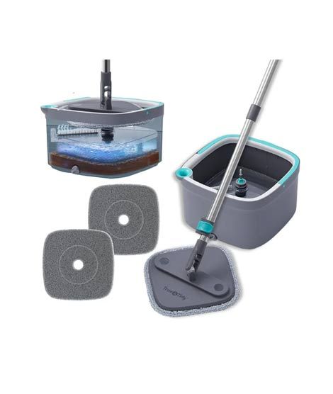 iShopping - Genshirts Square Bucket Spin Mop With 2 Big Mop Heads