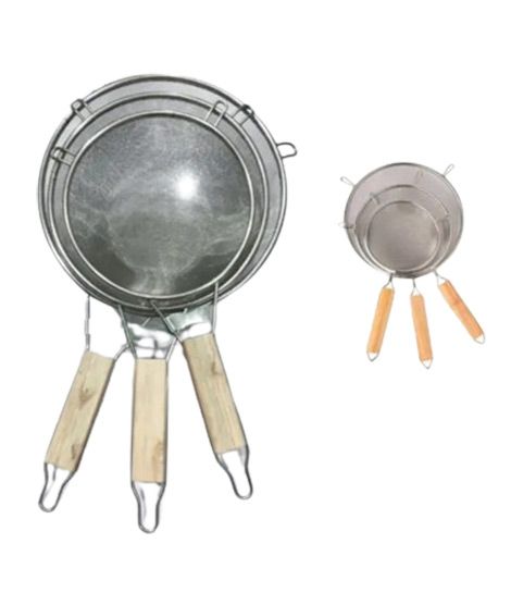 iShopping - Easy Shop Stainless Steel Deep Fry Strainer With Wooden Handle - 3 Pieces