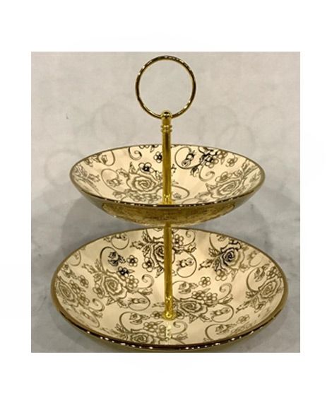 iShopping - Easy Shop 2 Tier Cake Stand Printed Golden