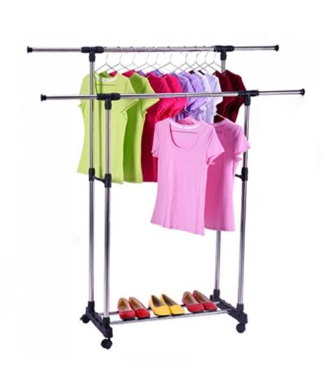 Easy Shop Double Pole Cloth Hanging Rack With Shoe Stand