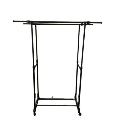 iShopping - Easy Shop Double Pole Cloth Hanging Stand with Shoe Rack - Black