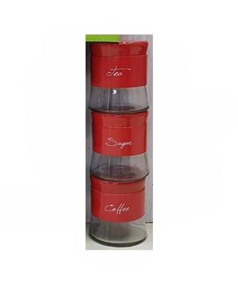 iShopping - Easy Shop Glass Canister Pack Of 3 Red