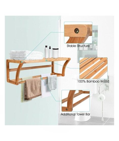 iShopping - Easy Shop Wooden Bathroom Wall Shelf And Towel Holder