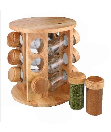 iShopping - Easy Shop Wooden Frame Revolving Spice Jar Rack Pack Of 12