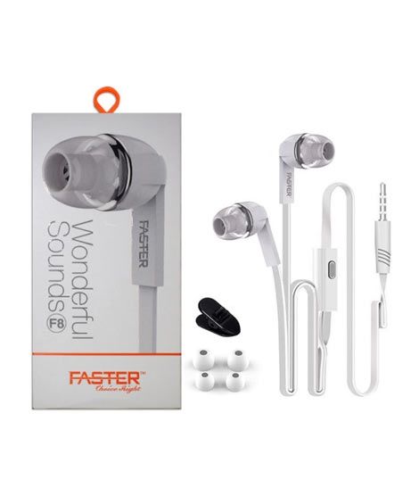 Faster F8 Wonderful Bass Sounds Earphones White - Pack Of 3