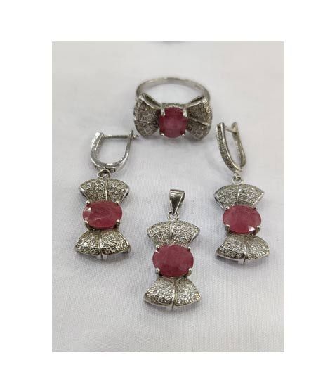 Gilgit Bazaar Ruby Stone Silver Set (17)