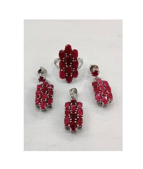 Gilgit Bazaar Ruby Stone Silver Set (19)