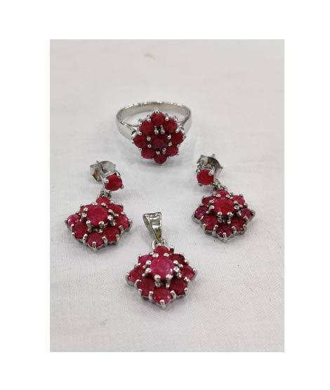 Gilgit Bazaar Ruby Stone Silver Set (22)