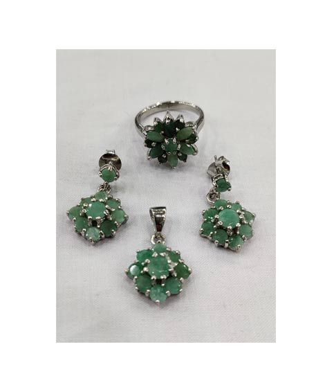 Gilgit Bazaar Emerald Stone Silver Set (23)