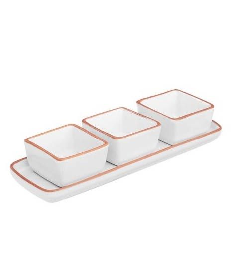 iShopping - Premier Home Calisto Dishes With Tray - Set Of 3 White (722854)