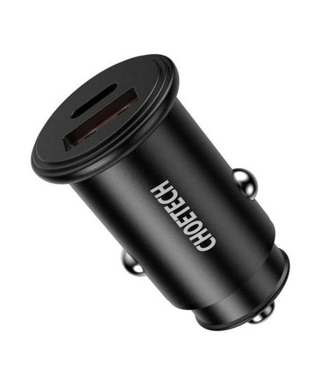 iShopping - Choetech Dual USB QC 3.0 USB-A + PD 30W Type-C USB Fast Car Charger Black (TC0006)