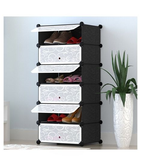 Israr Mall  6 Layers Cubes Shoe Rack & Organizer - Black