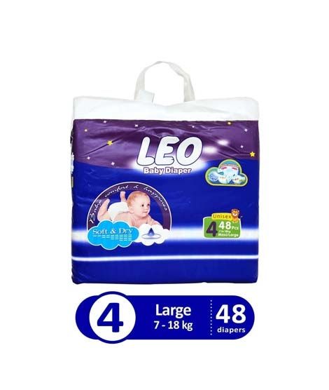 Leo Blue Baby Diaper Large 7-18 KG Pack Of 48