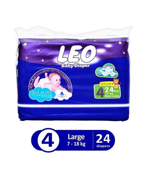 Leo Blue Baby Diaper Large 7-18 KG Pack Of 24