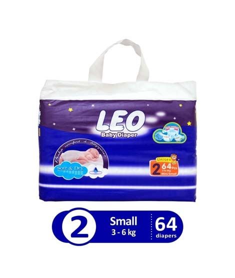 Leo Blue Baby Diaper Small 3-6 KG Pack Of 64