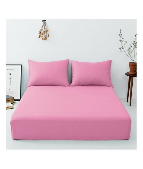 iShopping - Maguari Luxury Cotton Fitted Single Bed Sheet With Pillow Cover Pink