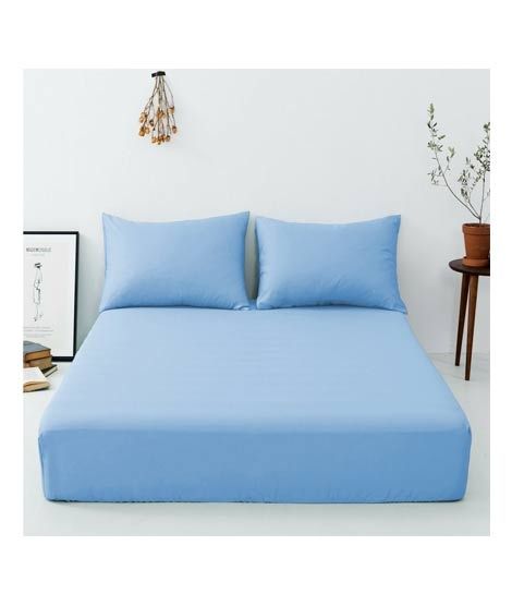 Maguari Luxury Cotton Fitted Single Bed Sheet With Pillow Cover Sky Blue