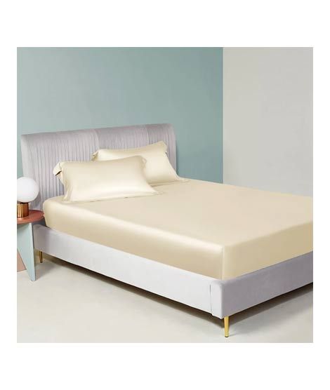 Maguari Silk Fitted Single Bed Sheet With Pillow Covers Beige