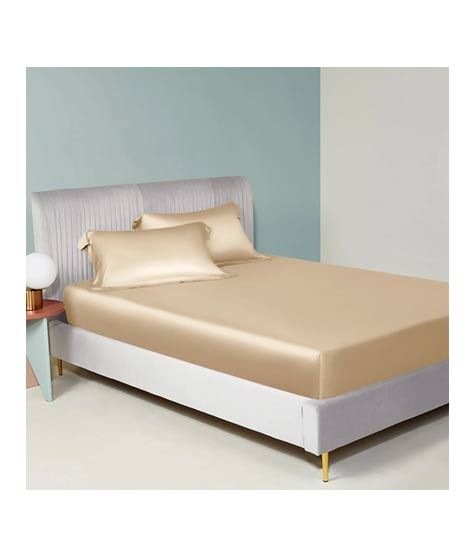 iShopping - Maguari Silk Fitted Single Bed Sheet With Pillow Covers Light Brown