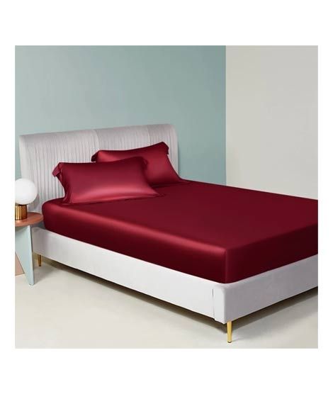 iShopping - Maguari Silk Fitted Single Bed Sheet With Pillow Covers Maroon