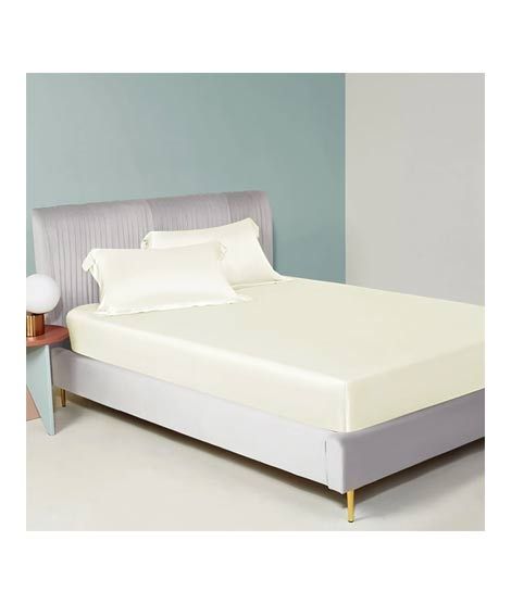 iShopping - Maguari Silk Fitted Single Bed Sheet With Pillow Covers Off White