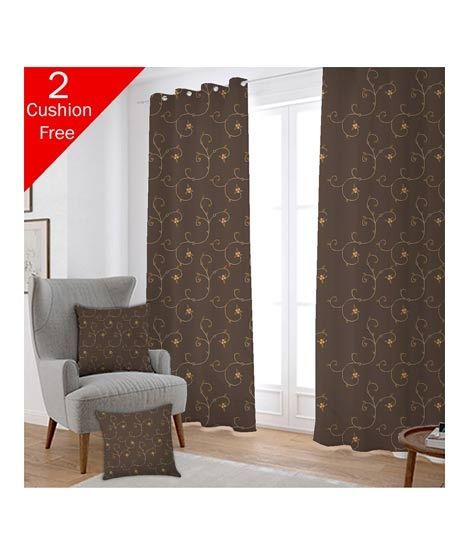 Maguari Taffeta Embriodery Curtain With Cushion Cover 2 Pcs Dark Brown (0088)