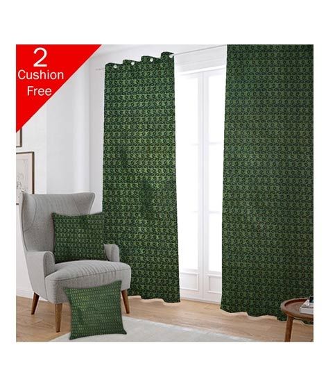 Maguari Taffeta Embriodery Curtain With Cushion Cover 2 Pcs Green (0084)