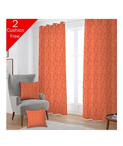 Maguari Taffeta Embriodery Curtain With Cushion Cover 2 Pcs Orange