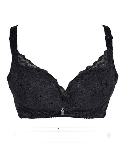 iShopping - Purple Bag Fancy Lace Soft Padded Wireless Bra Black (0045)