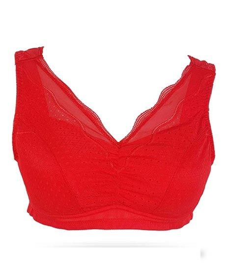 iShopping - Purple Bag Fancy Net Lace Soft Padded Wireless Bra Red (0039)