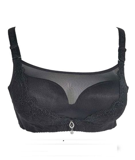 iShopping - Purple Bag Net Lace Soft Double Padded Wireless Bra Black (0042)