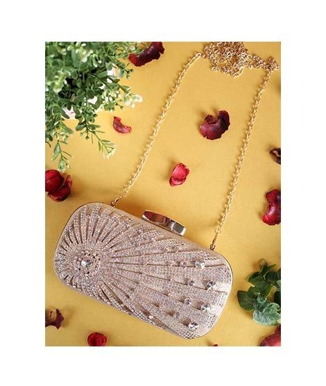 iShopping - Rangoon Beads Fancy Clutch For Women Golden