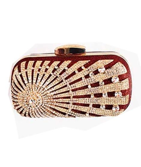 Rangoon Beads Fancy Clutch For Women Mehroon