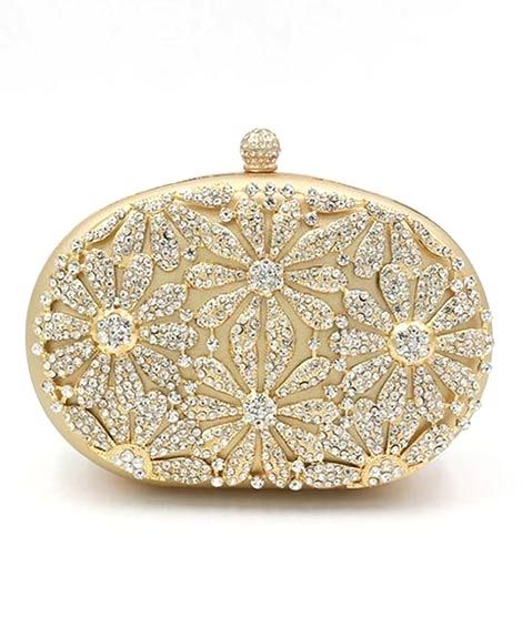 Rangoon Flower Fancy Clutch For Women Golden