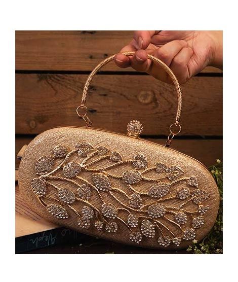 Rangoon Shimmery Fancy Clutch For Women Golden