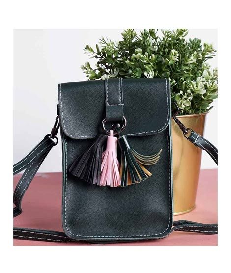 Rangoon Tassels Mobile Bag For Women Green