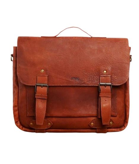 Snug Austin Grainy Style Double Studs Leather Laptop Bag Tan