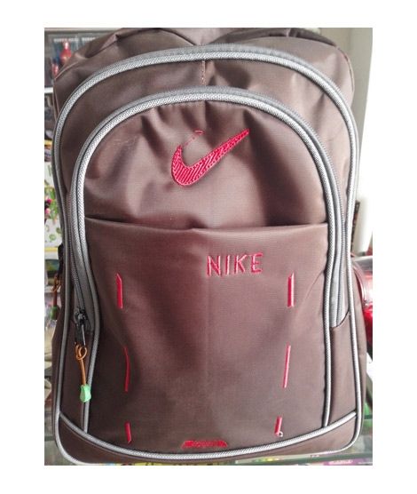 M Toys Embroidered Simple Nike Brown School Bag for Kids (TR17462023)